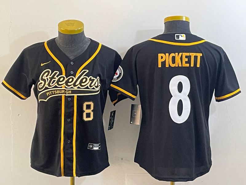 Women Pittsburgh Steelers #8 Pickett Black Joint Name 2024 Nike Limited NFL Jersey style 2->women nfl jersey->Women Jersey